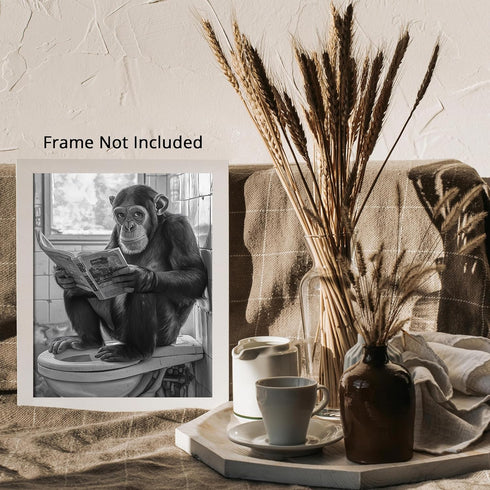 Posterizer 1 pcs-cute funny chimp reading newspaper on toilet-1-Bathroom Restroom Art-Art for Animal Lovers-Gift for Daughter, Son, Kids- unframed...